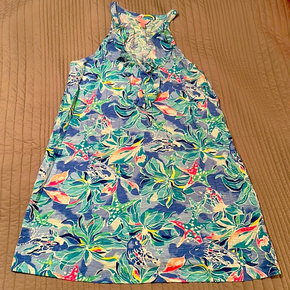 EUC Lilly Pulitzer SHAY DRESS Bennet Blue Celestial Seas Pink White XL - Picture 1 of 4